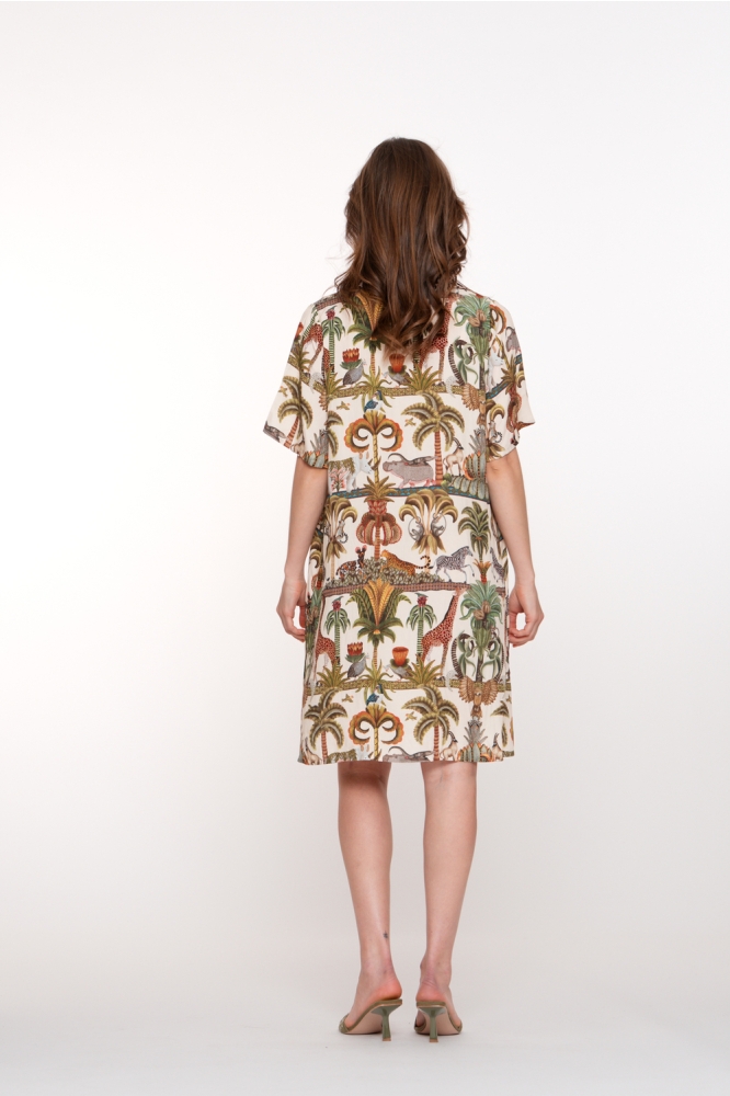 KORTE KAFTAN JURK MET JUNGLE PRINT 57395 70 000530 GREEN/OFF-WHITE/BROWN